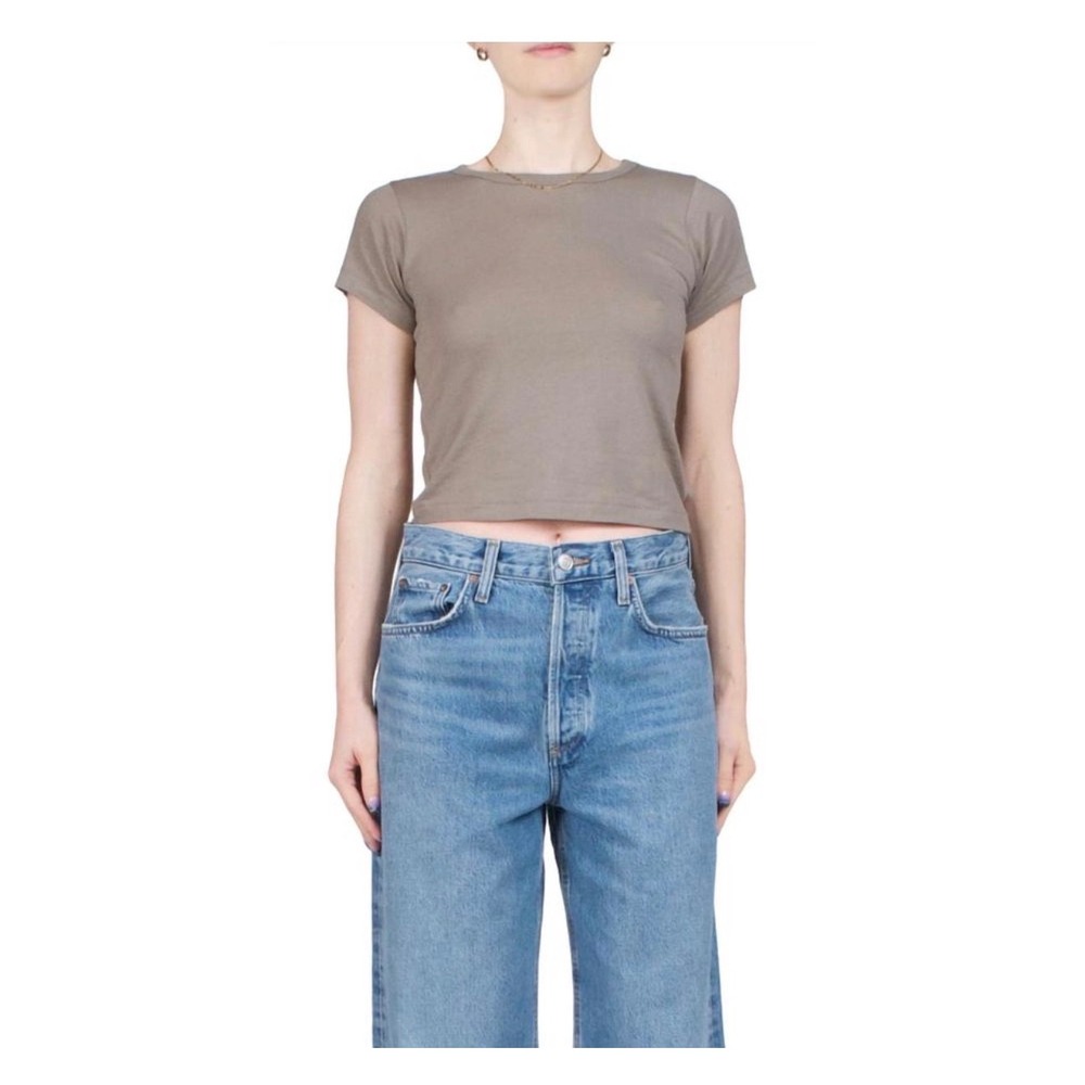 Eterne Baby Tee Short Sleeve Cropped Top Taupe S minimalist casual loungewear